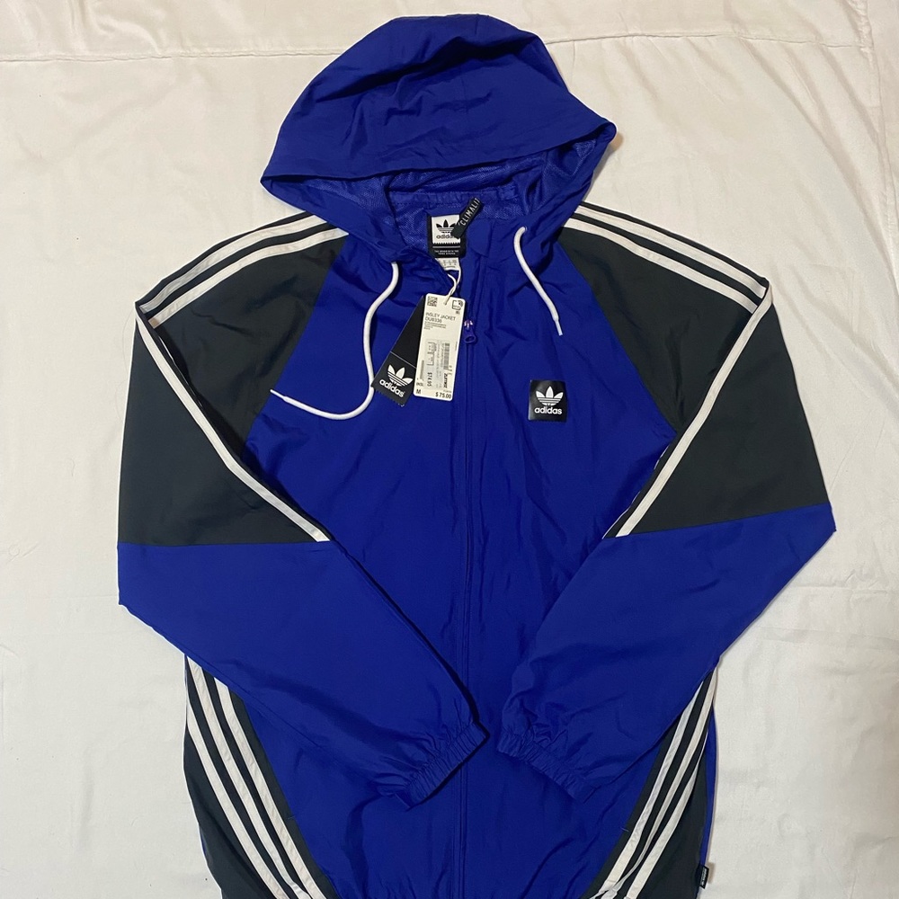 Adidas Insuley Jacket size M New with tags royal blue/black with white stripes